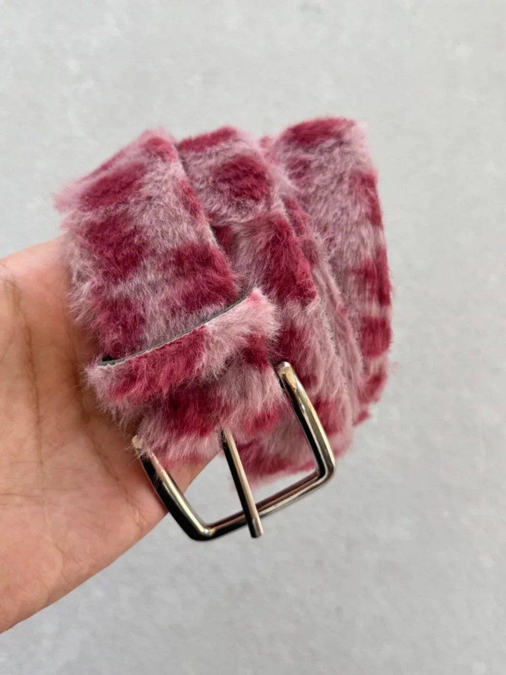 Pink Leopard Print Plush Faux Fur Belt